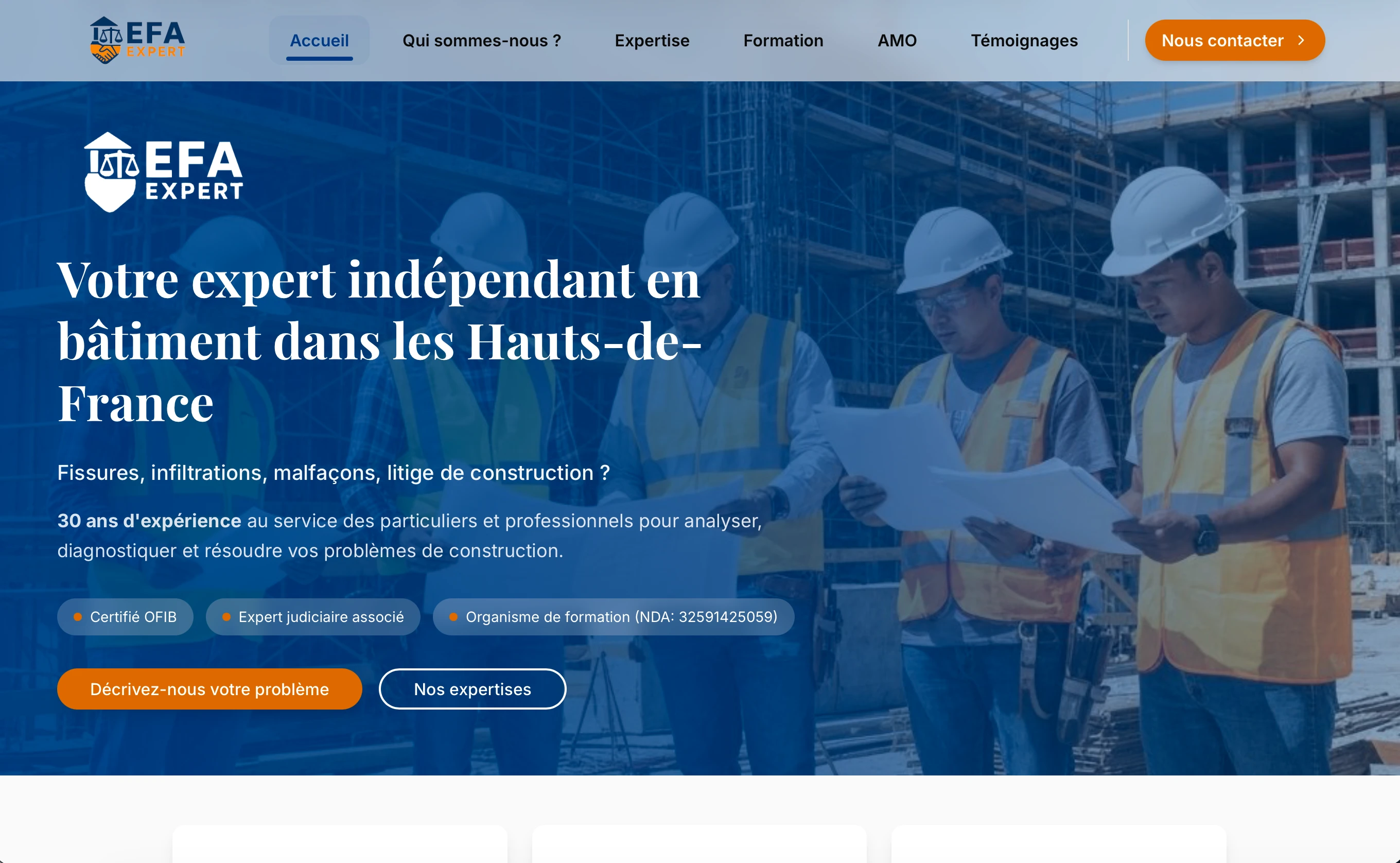 Exemple de site web pour expert bâtiment - EFA Expert à Lille